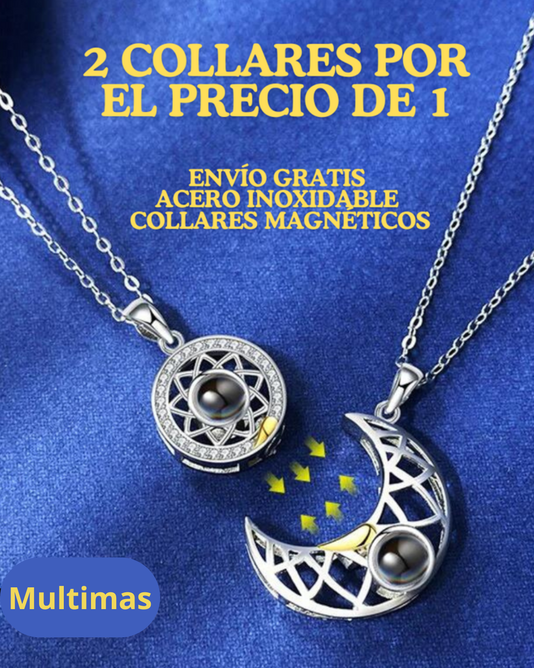 COLLAR SOL Y LUNA TE AMO 100 IDIOMAS (2 POR EL PRECIO DE 1) + CAJA DE REGALO